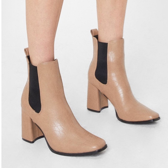 Croc faux leather heeled ankle boots - Picture 3 of 6